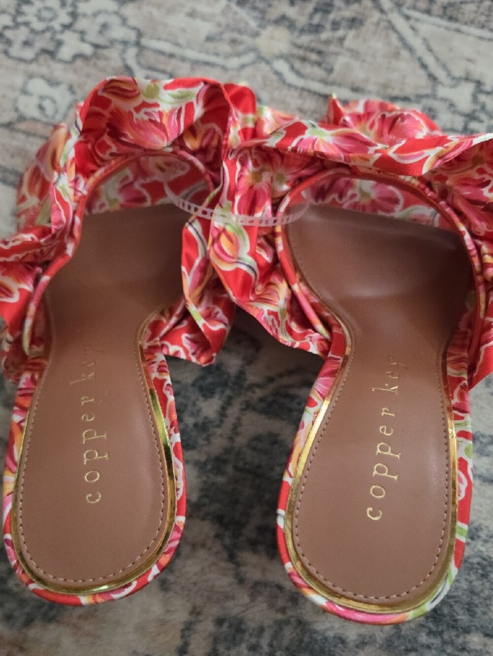 Copper Key Red Floral Ruffle Slide Sandals - Picture 5 of 8